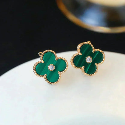 [Violet JW]CLOVER MEDIUM 1 MOTIFS MALACHITE DIAMOND EARRINGS