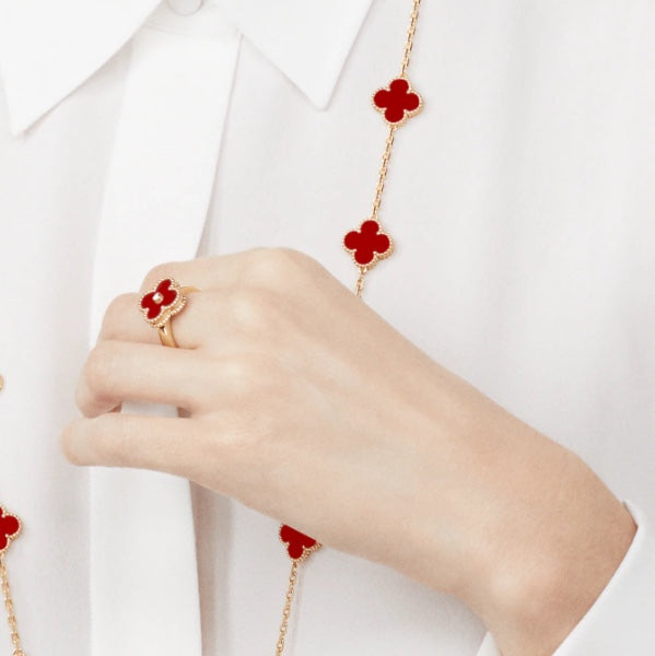 [Baslove]クローバー カーネリアン リング ローズゴールド ダイヤモンド