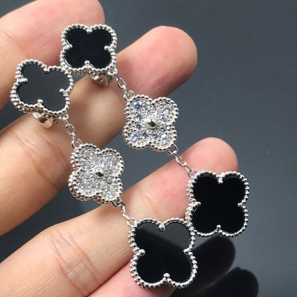 [Violet JW]CLOVER 3 MOTIF DIAMOND ONYX SILVER EARRINGS