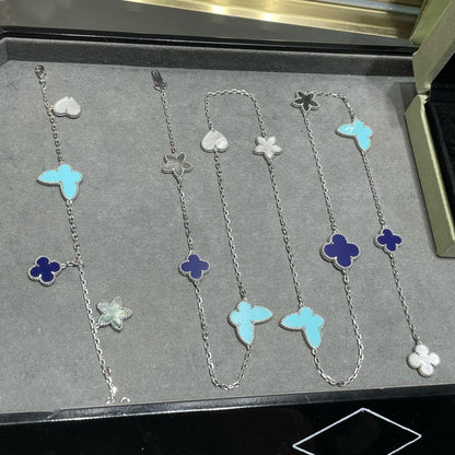 [Violet JW]LUCKY CLOVER SILVER 11 MOTIF NECKLACE