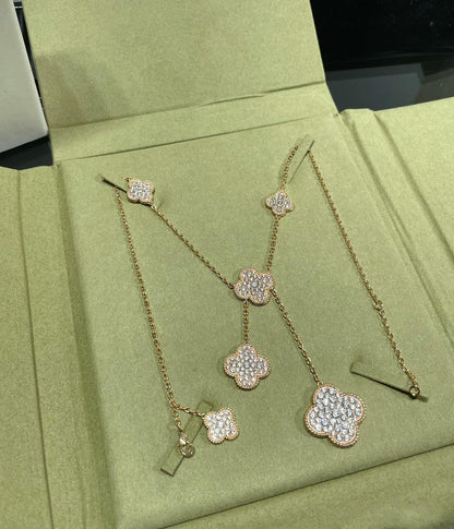 [Violet JW]CLOVER 6 MOTIF DIAMOND PAVED NECKLACE