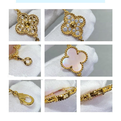 [Violet JW]CLOVER 5 MOTIF DIAMOND PINK MOP PINK GOLD BRACELET