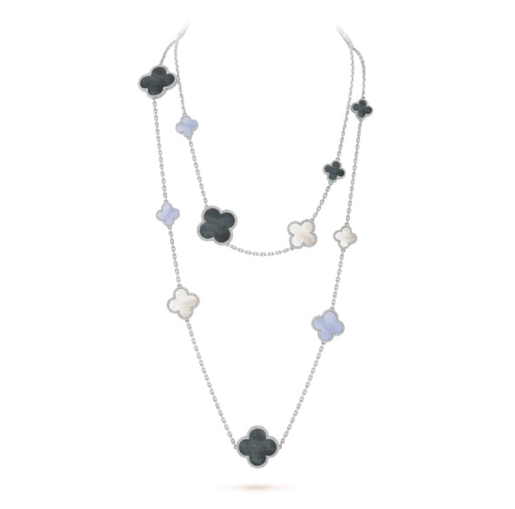 [Violet JW]CLOVER 16 MOTIF CHALCEDONY MOP SILVER NECKLACE