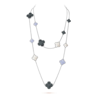 [Violet JW]CLOVER 16 MOTIF CHALCEDONY MOP SILVER NECKLACE