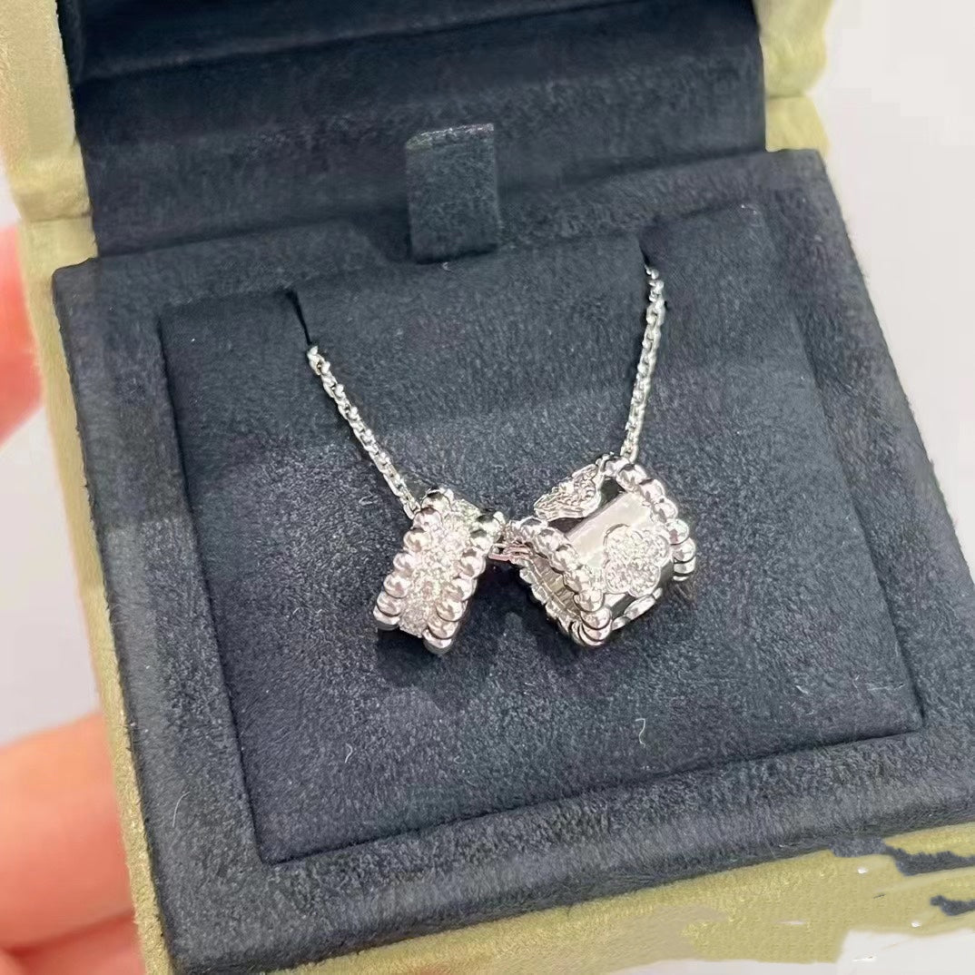 [Violet JW]PERLEE DOUBLE PENDANT SILVER DIAMOND NECKLACE