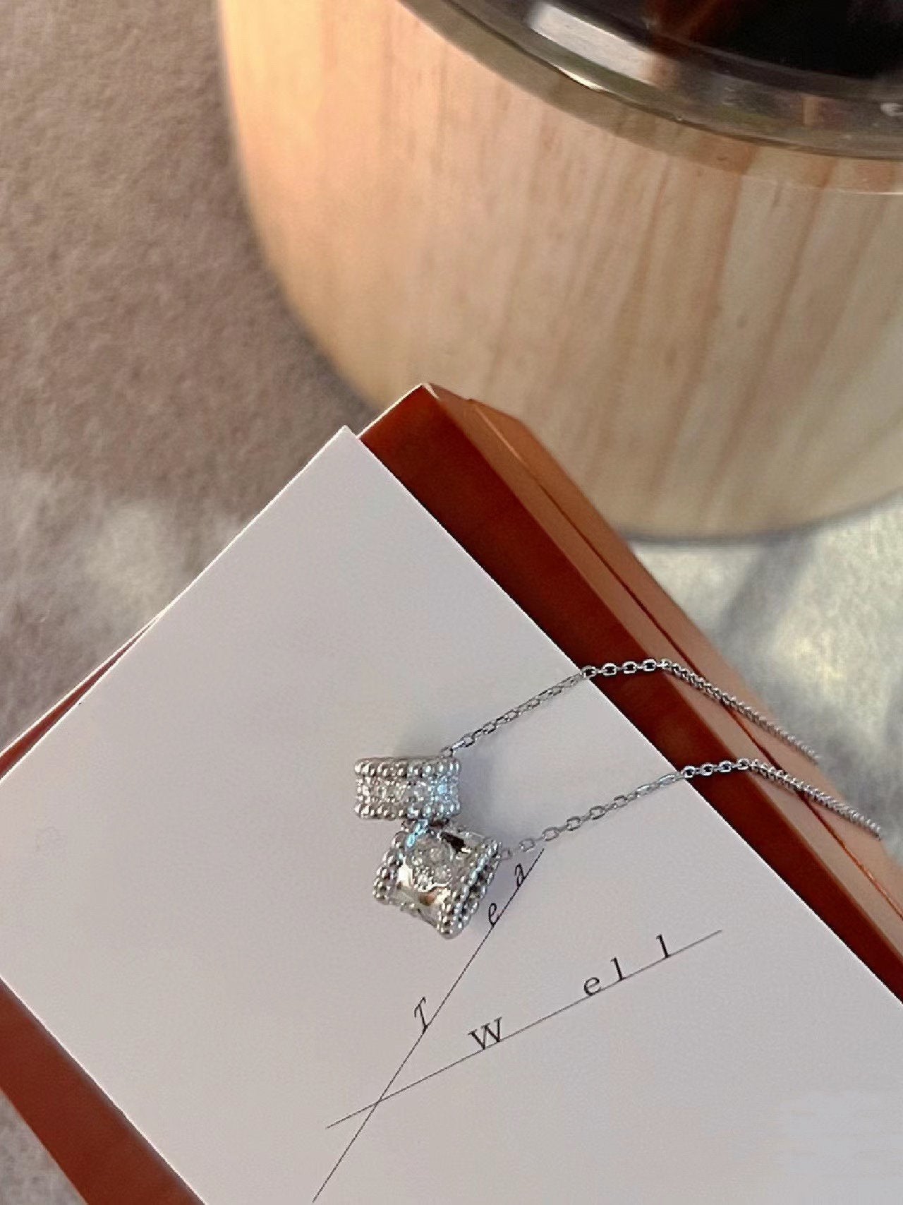 [Violet JW]PERLEE DOUBLE PENDANT SILVER DIAMOND NECKLACE