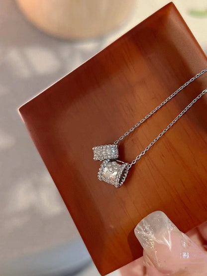 [Violet JW]PERLEE DOUBLE PENDANT SILVER DIAMOND NECKLACE