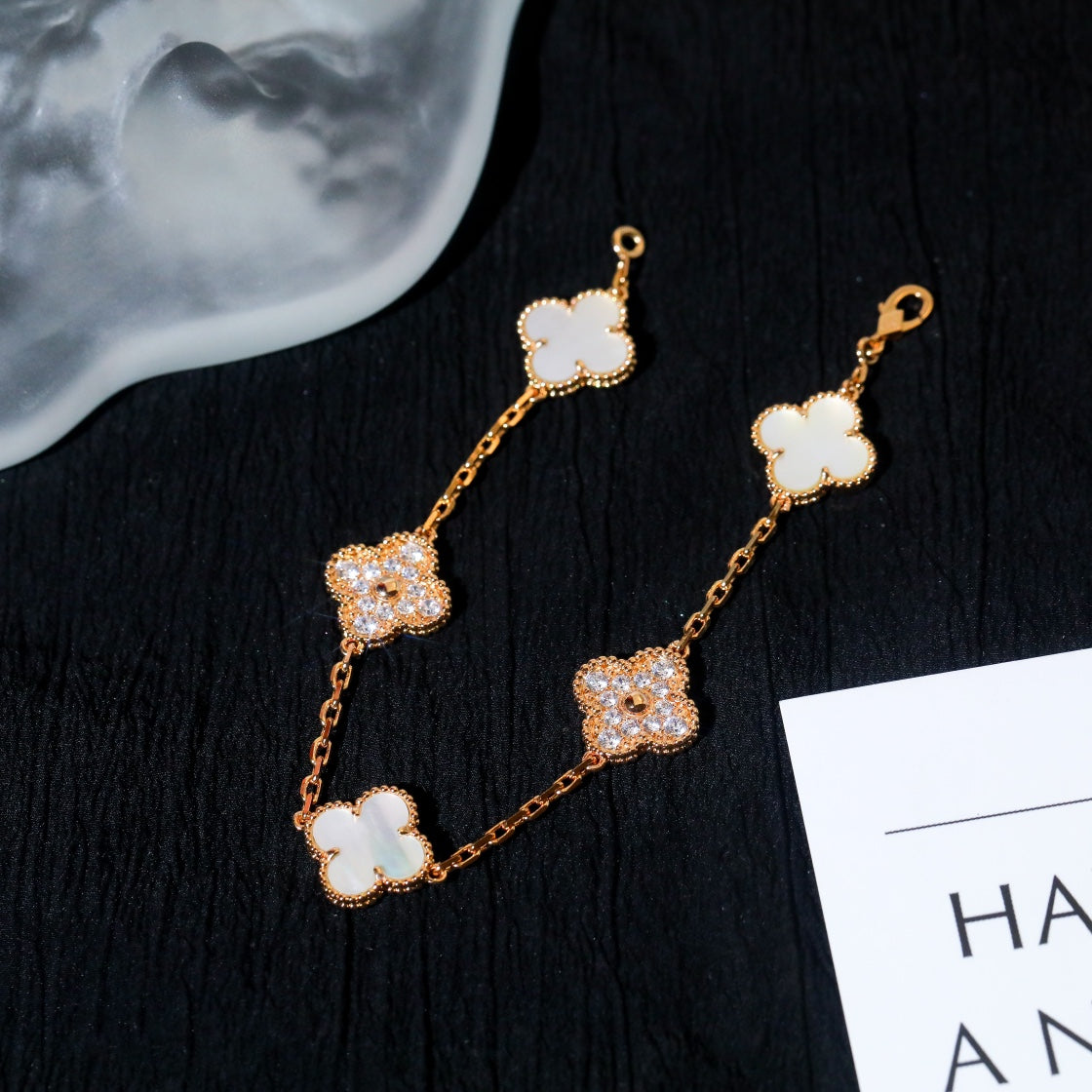 [Violet JW]CLOVER BRACELET 5 MOTIF WHITE MOP DIAMOND