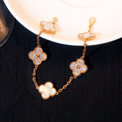 [Violet JW]CLOVER BRACELET 5 MOTIF WHITE MOP DIAMOND