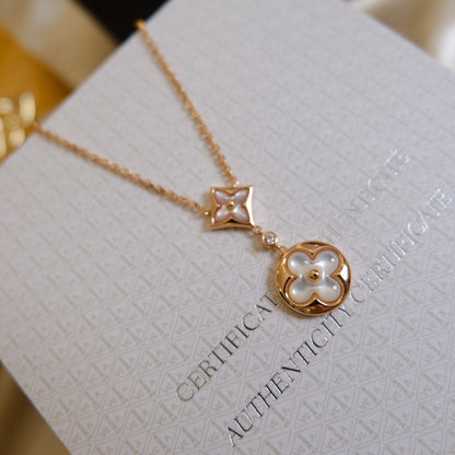 [Violet JW]STAR AND SUN WHITE MOP 2 MOTIF PINK GOLD NECKLACE