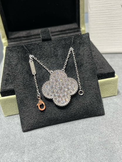 [Violet JW]CLOVER 25MM LARGE PENDANT DIAMOND PAVED SILVER NECKLACE