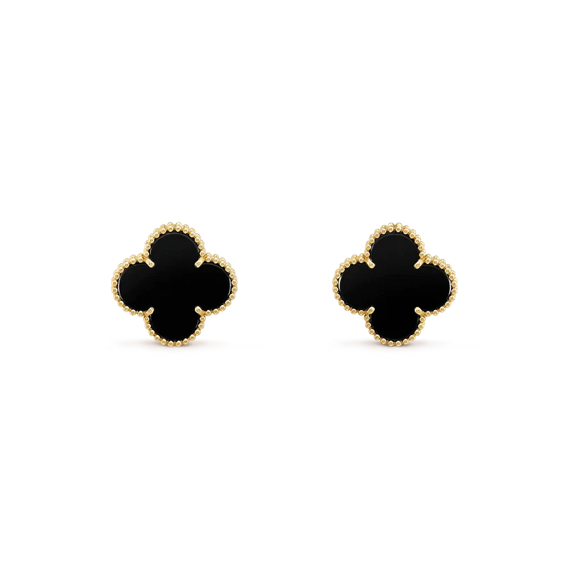 [Baslove]クローバー ミディアム 1モチーフ オニキス スタッドピアス