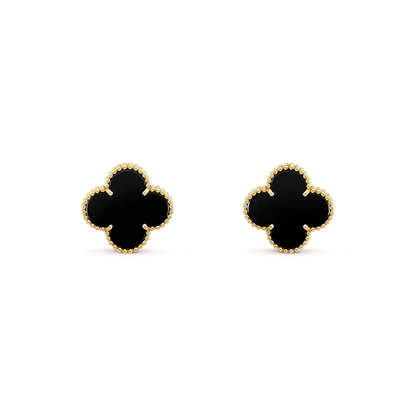 [Baslove]クローバー ミディアム 1モチーフ オニキス スタッドピアス