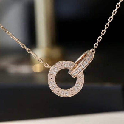 [Violet JW]LOVE 7.6MM NECKLACE ROSE GOLD AND SILVER  FULL DIAMOND
