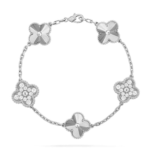 [Violet JW]CLOVER 5 MOTIF SILVER DIAMOND BRACELET