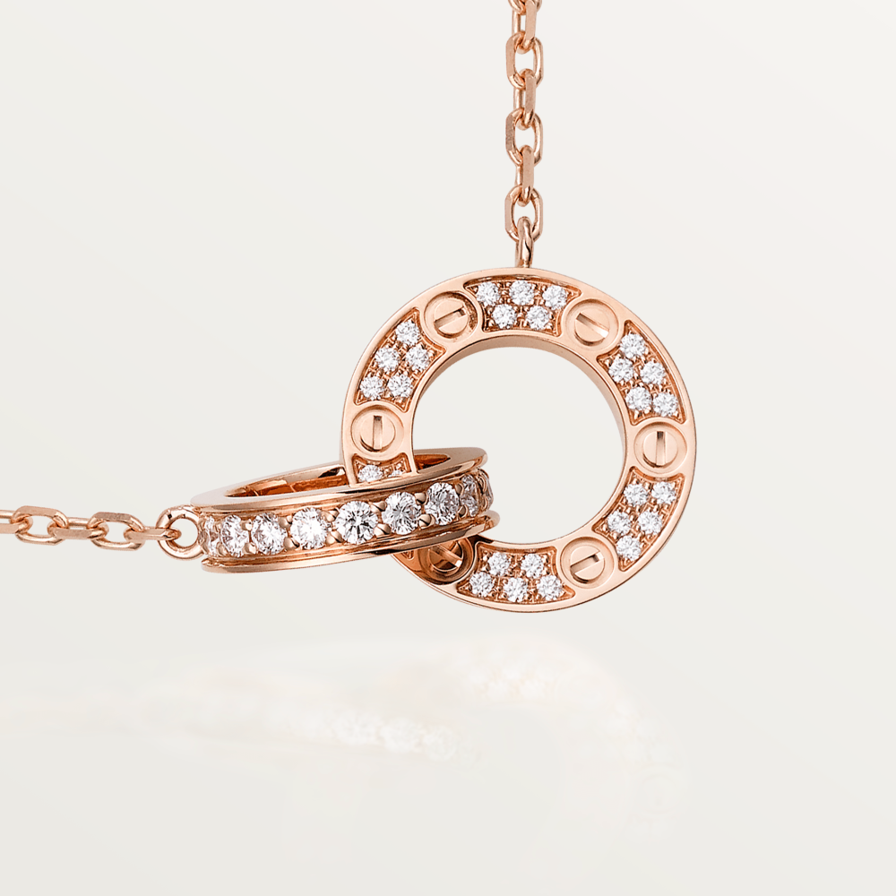 [Violet JW]LOVE 7.6MM NECKLACE ROSE GOLD AND SILVER  FULL DIAMOND
