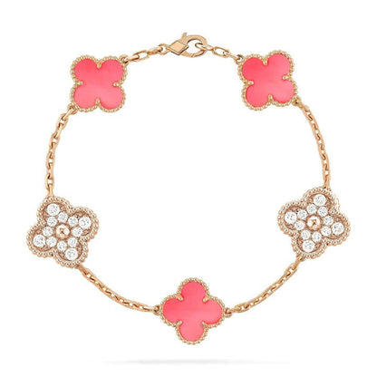 [Violet JW]CLOVER 5 MOTIF DIAMOND PINK MOP PINK GOLD BRACELET