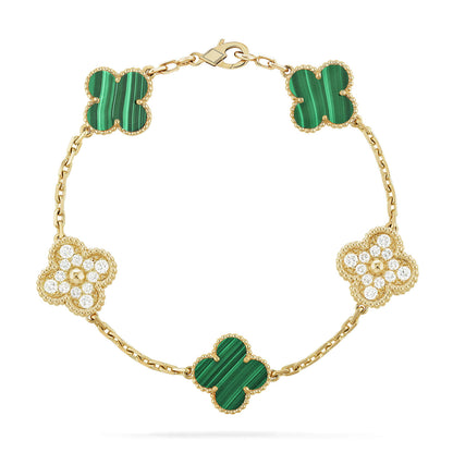 [Violet JW]CLOVER  5 MOTIF MALACHITE DIAMOND BRACELET