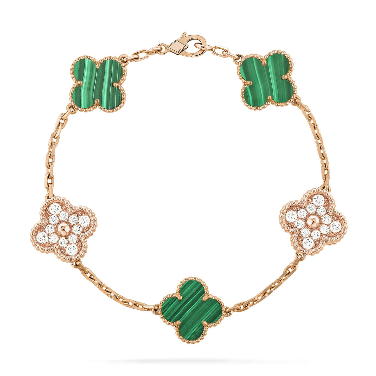 [Violet JW]CLOVER  5 MOTIF MALACHITE DIAMOND BRACELET