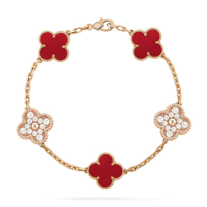 [Violet JW]CLOVER 5 MOTIFS CARNELIAN DIAMOND BRACELET