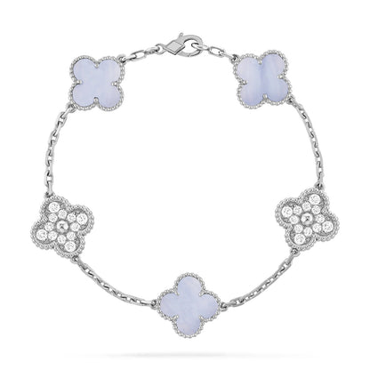 [Violet JW]CLOVER  5 MOTIF DIAMOND PURPLE CHALCEDONY BRACELET SILVER