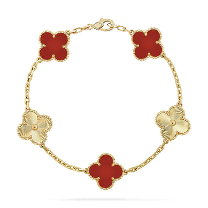 [Violet JW]CLOVER  5 MOTIFS CARNELIAN GOLD BRACELET