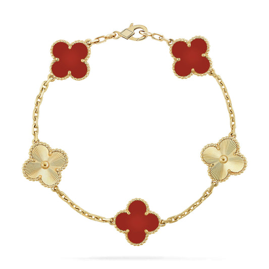 [Violet JW]CLOVER  5 MOTIFS CARNELIAN GOLD BRACELET