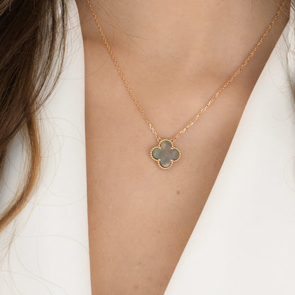 [Baslove]クローバー 15MM グレー マザーオブパール ネックレス