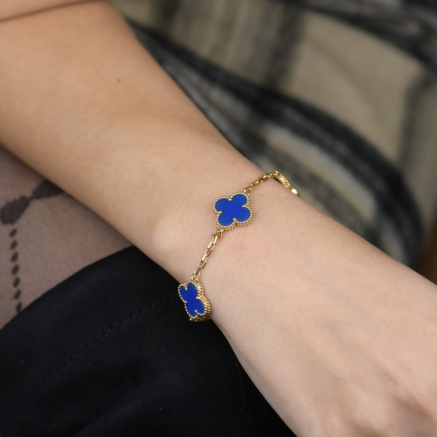 [Violet JW]CLOVER 5 MOTIFS BLUE AGATE BRACELET
