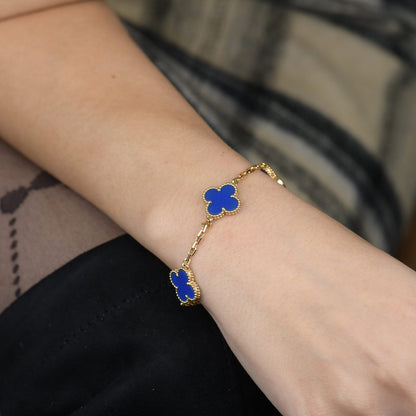 [Violet JW]CLOVER 5 MOTIFS BLUE AGATE BRACELET