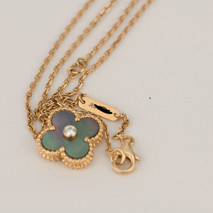 [Baslove]クローバー 15MM ダイヤモンド＆マザーオブグレーネックレス