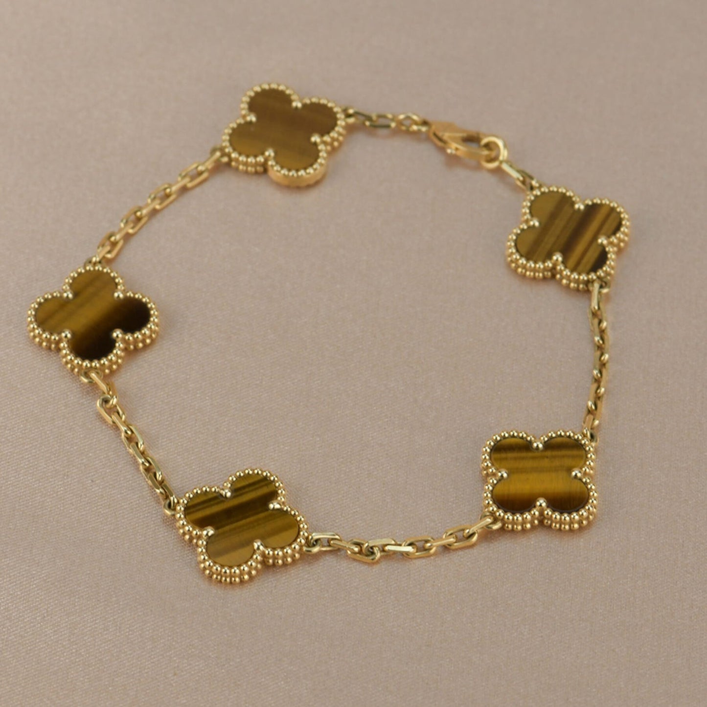 [Violet JW]CLOVER  5 MOTIFS TIGER EYE BRACELET
