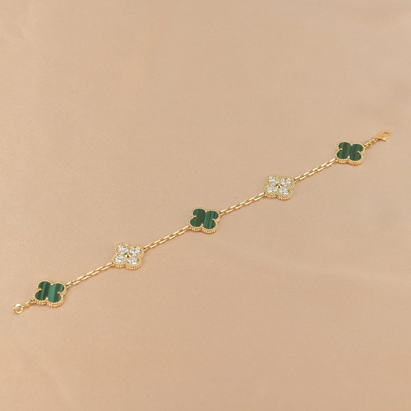 [Violet JW]CLOVER  5 MOTIF MALACHITE DIAMOND BRACELET