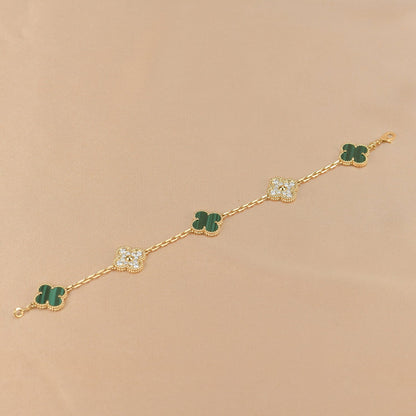 [Violet JW]CLOVER  5 MOTIF MALACHITE DIAMOND BRACELET