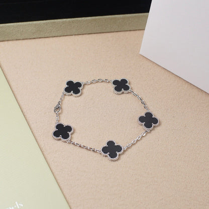[Violet JW]CLOVER 5 MOTIF ONYXS  BRACELET SILVER