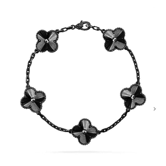 [Violet JW]CLOVER 5 MOTIF BLACK BRACELET