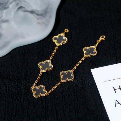 [Violet JW]CLOVER 5 MOTIF ROCK CRYSTAL PINK GOLD BRACELET