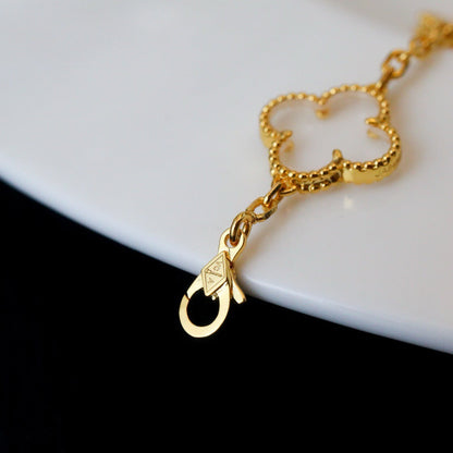 [Violet JW]CLOVER 5 MOTIF ROCK CRYSTAL PINK GOLD BRACELET