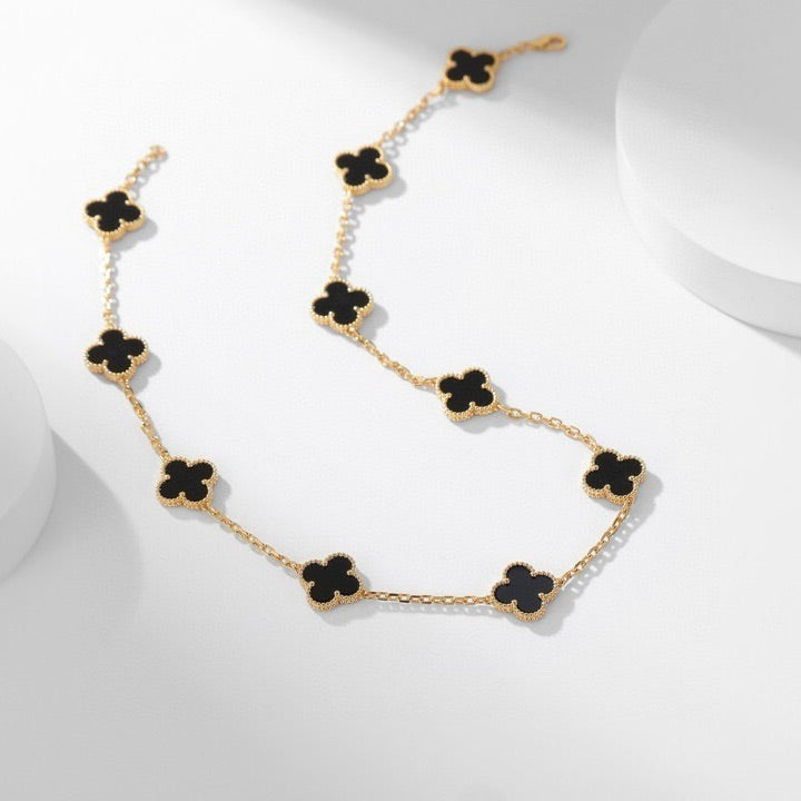 [Violet JW]CLOVER 10 MOTIFS ONYX NECKLACE