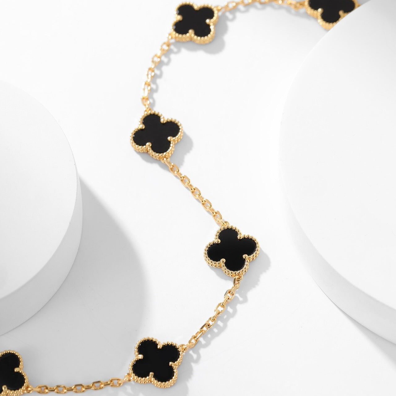 [Violet JW]CLOVER 10 MOTIFS ONYX NECKLACE