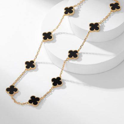 [Violet JW]CLOVER 10 MOTIFS ONYX NECKLACE