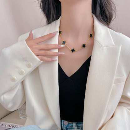 [Violet JW]CLOVER 10 MOTIFS ONYX NECKLACE