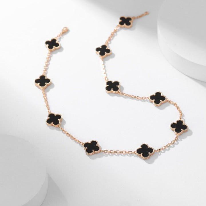 [Violet JW]CLOVER 10 MOTIFS ONYX NECKLACE