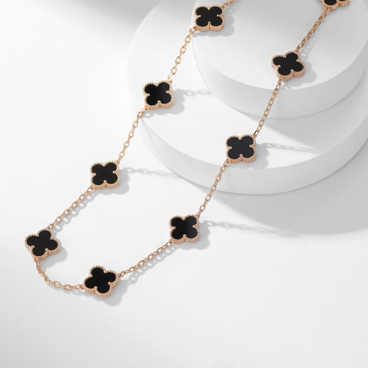 [Violet JW]CLOVER 10 MOTIFS ONYX NECKLACE