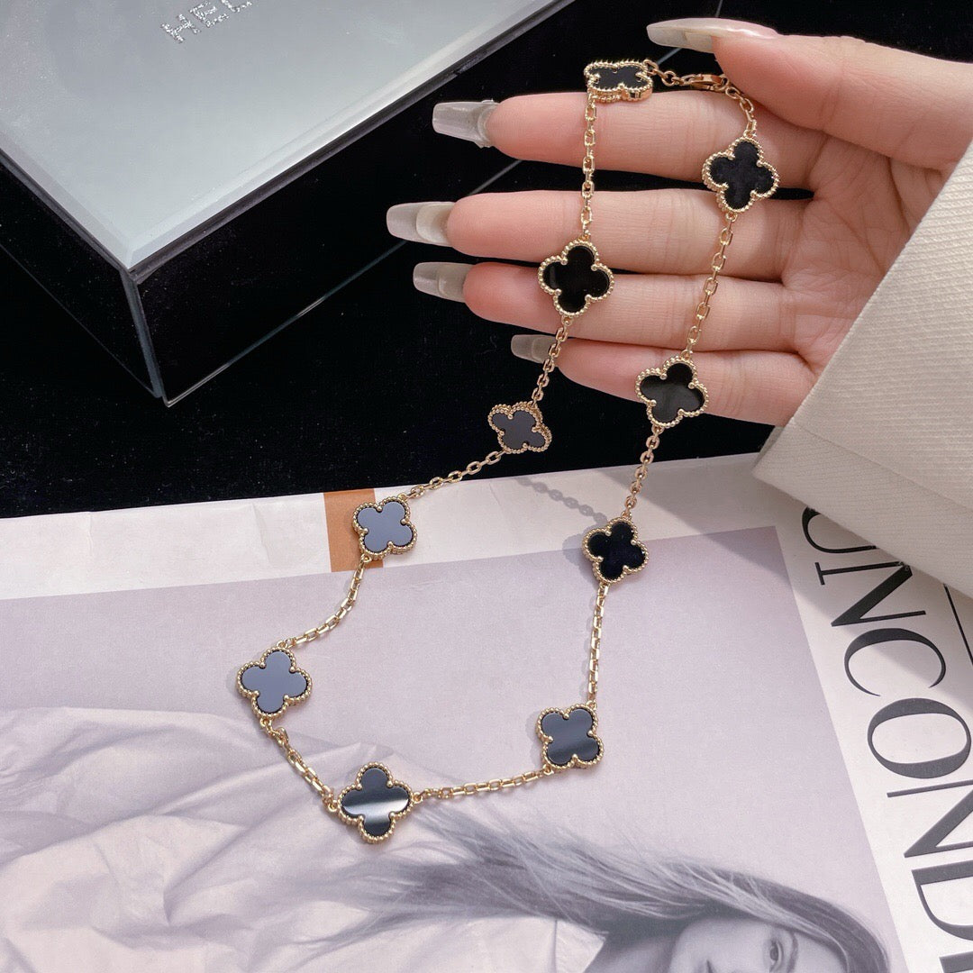 [Violet JW]CLOVER 10 MOTIFS ONYX NECKLACE