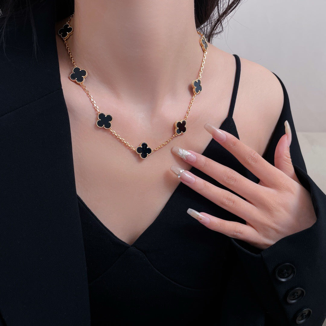 [Violet JW]CLOVER 10 MOTIFS ONYX NECKLACE