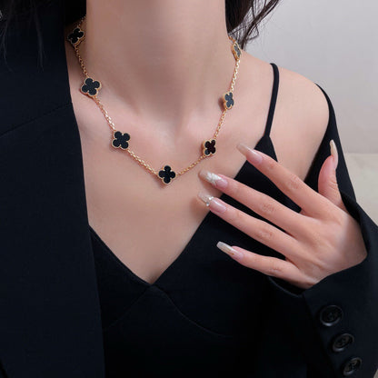 [Violet JW]CLOVER 10 MOTIFS ONYX NECKLACE