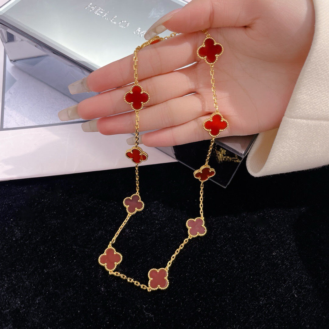 [Violet JW]CLOVER 10 MOTIFS CARNELIAN NECKLACE