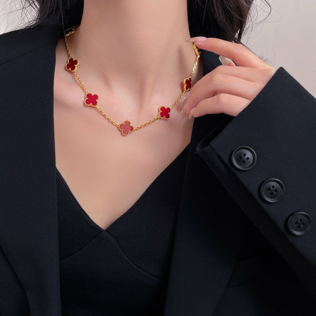 [Violet JW]CLOVER 10 MOTIFS CARNELIAN NECKLACE