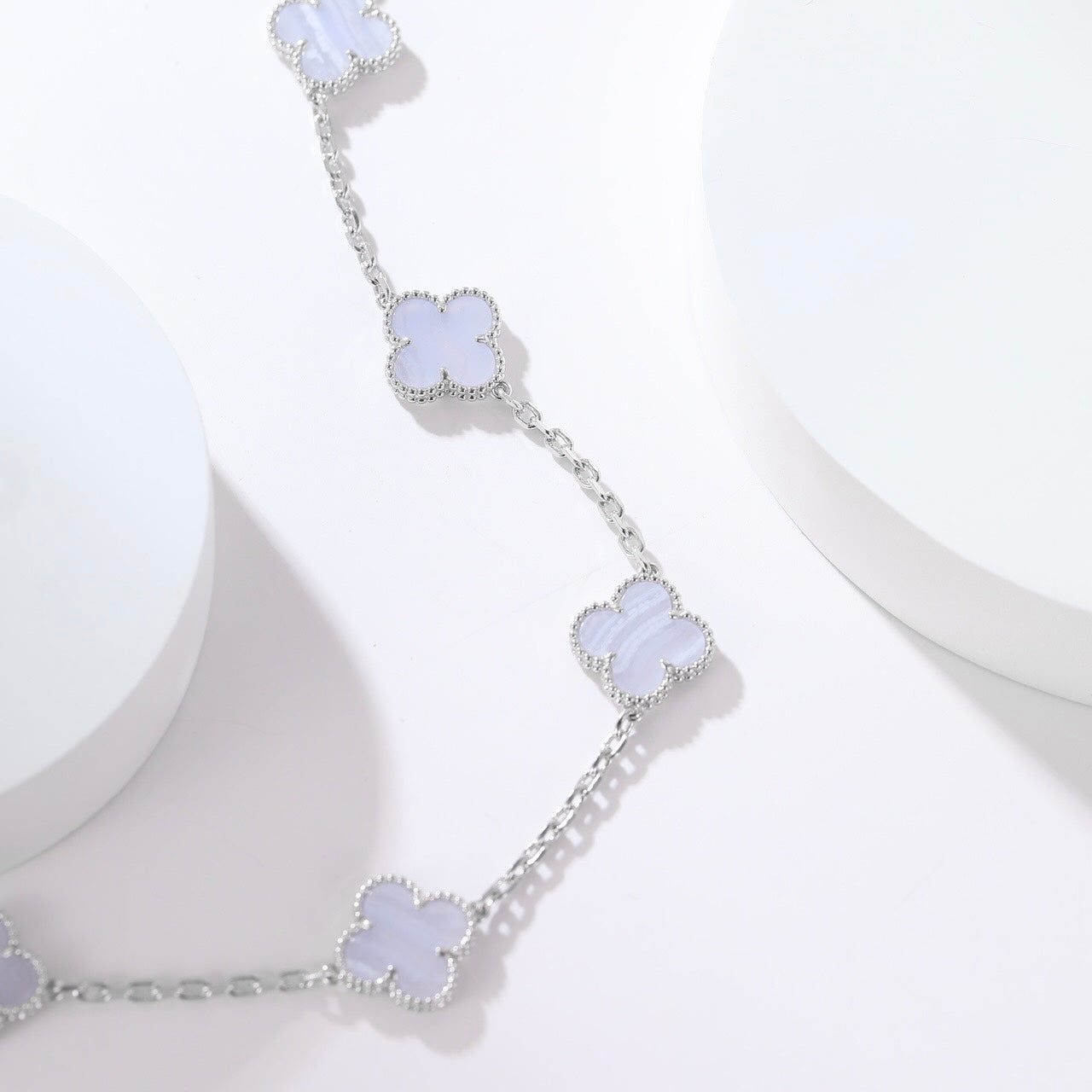 [Violet JW]CLOVER 10 MOTIFS PURPLE CHALCEDONY NECKLACE